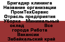 Бригадир клининга › Название организации ­ ПромТехСервис › Отрасль предприятия ­ Уборка › Минимальный оклад ­ 30 000 - Все города Работа » Вакансии   . Забайкальский край,Чита г.